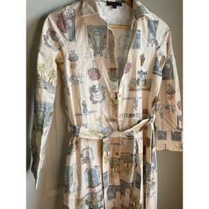 Magari European print long maxi shirtdress Small Long Sleeve Belted